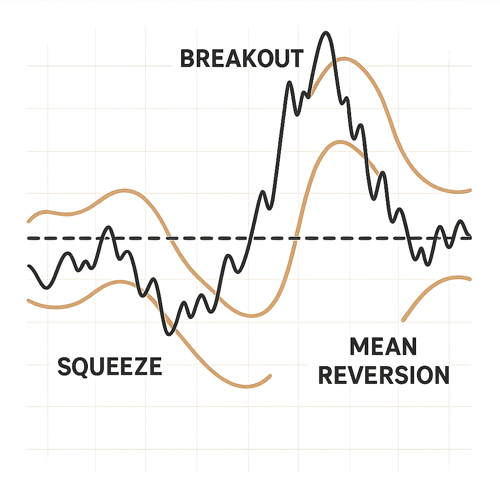 Chart showing the phases of Bollinger Bands.